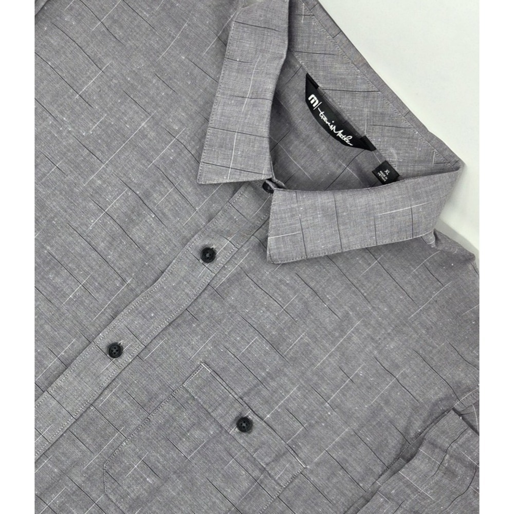 Travis Mathew Shirt Men's Size‎ XL Gray Geometric AOP Button Up Short Sleeve